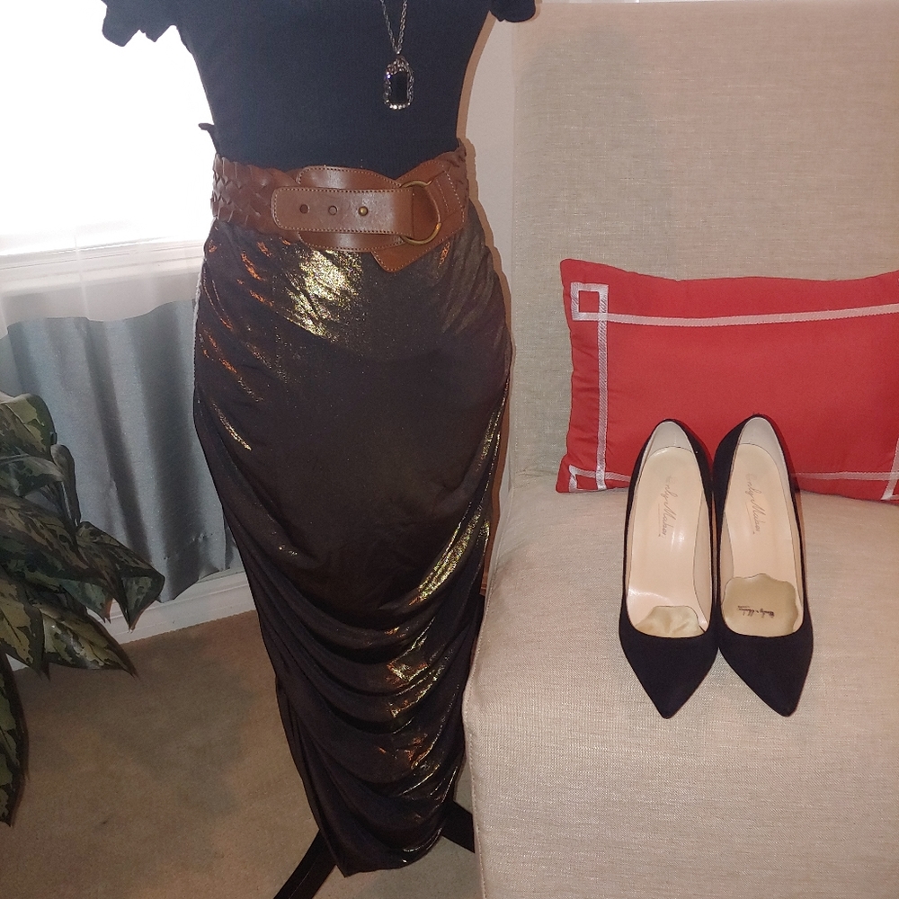 Olive liquid metallic skirt New size 8 - Picture 8 of 9